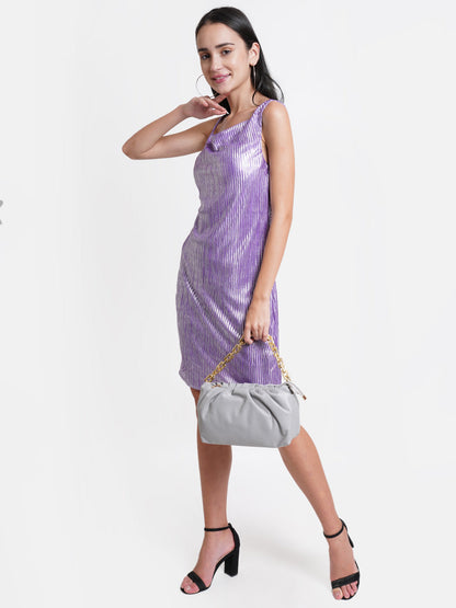 Pink Metallic Shimmer Dress for Women | Sleeveless Cowl Neck Partywear