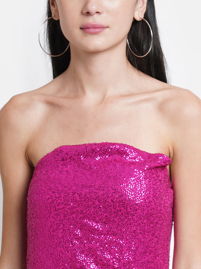 Hot Pink Sequin Strapless Party Dress for Women | Short Glitter Dress