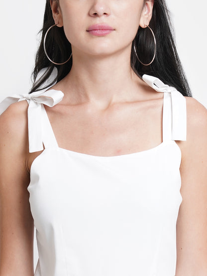 Elegant White Ruffle Midi Dress - Sleeveless, Flowy & Feminine