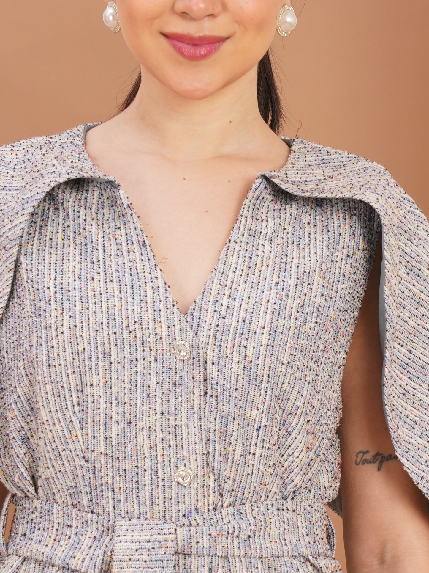 Majestic Cape-Sleeve Tweed Set