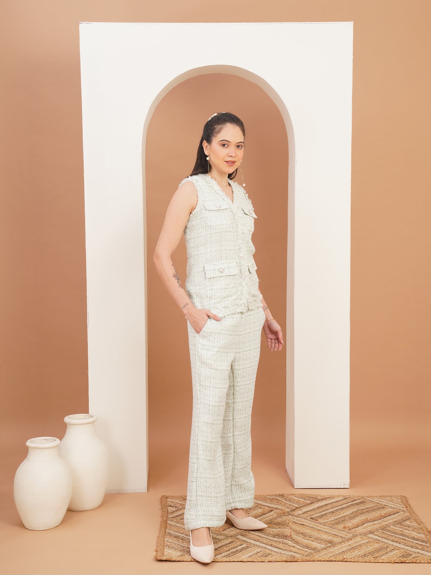 Alabaster Tweed Vest Suit