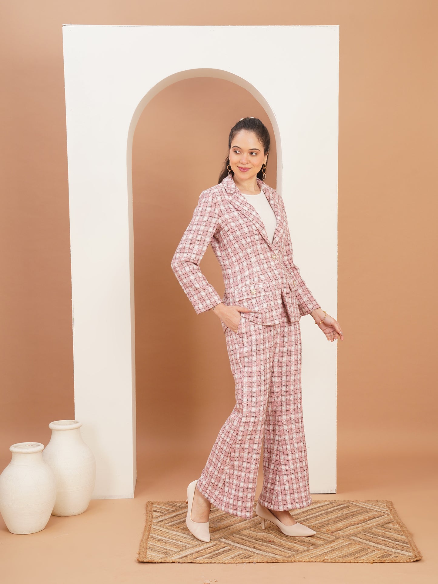 Rosé Tweed Power Blazer Set