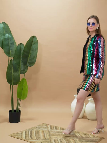 Multicolor Sequin Blazer and Skirt Set for Women – Party Wear Co-Ord Outfit