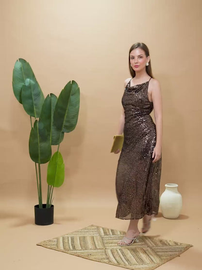 Black Sequin Maxi Dress for Women – Elegant Party & Evening Gown