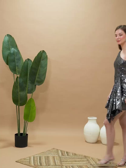 One Shoulder Black Sequin Mini Dress – Party Wear Dress for Women