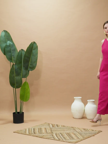 Pink One Shoulder Thigh High Slit Maxi Dress for Women