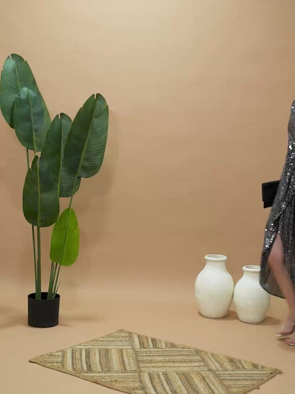 Black Sequin Wrap Midi Dress with Long Sleeves – Party Wear Dress for Women