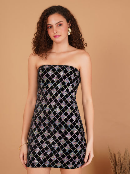Strapless Sequin Mini Dress – Sparkling Black Sequin Dress for Parties